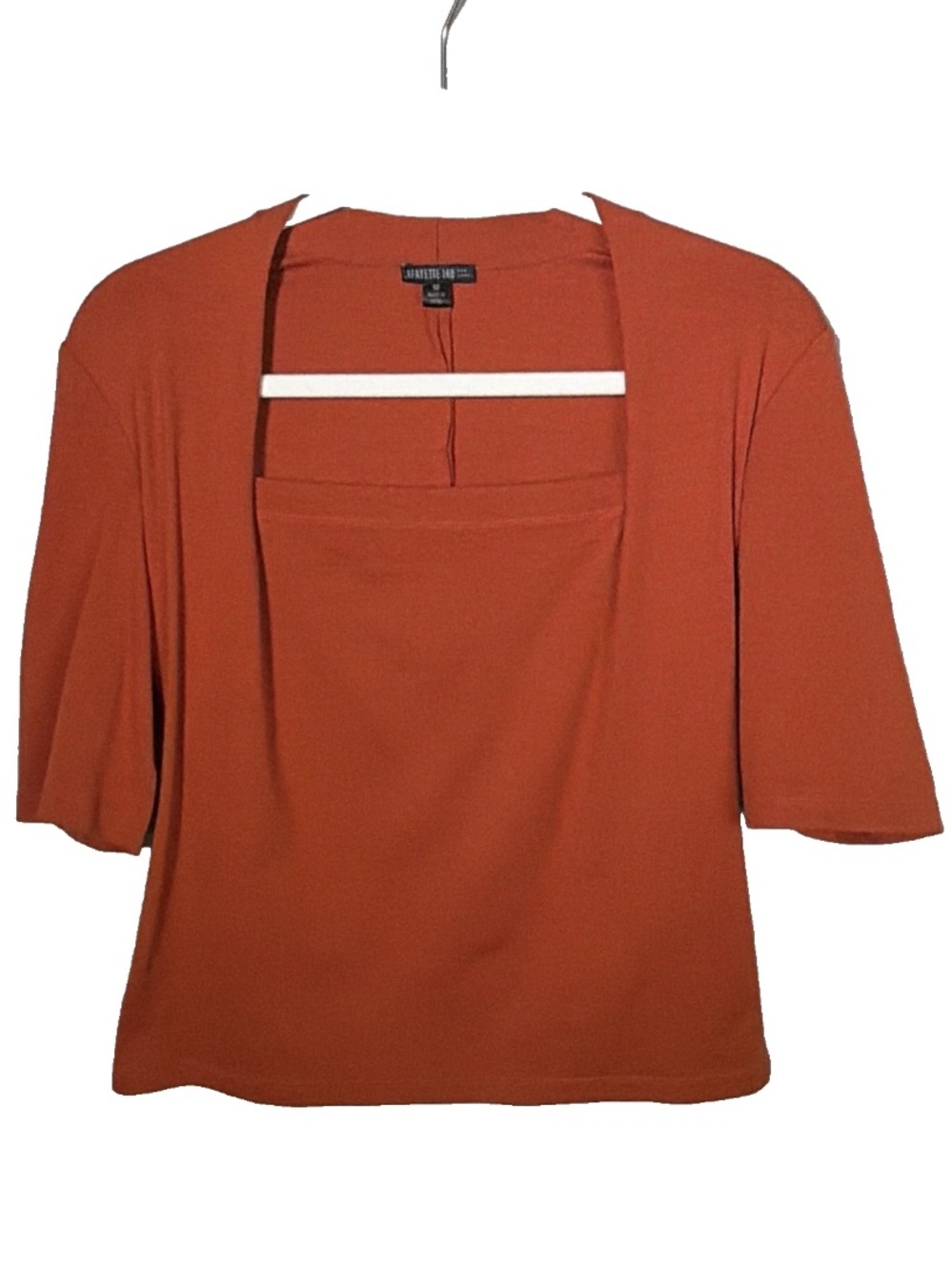 Lafayette 148 New York Orange Square Neck Knit Stretch Top 3/4 Sleeve Women's M